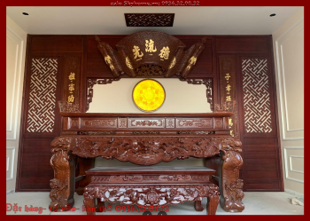 Bàn thờ 2 tầng gỗ gõ đỏ chạm như ý